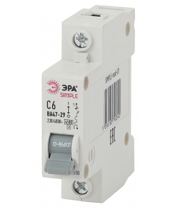 SIMPLE-mod-01 ЭРА SIMPLE Автоматический выключатель 1P 6А (C) 4,5кА ВА 47-29 (12/180/5040)