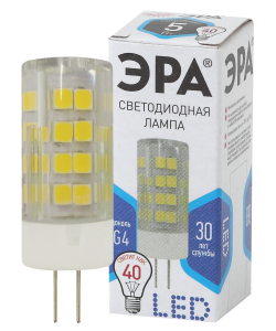 Лампочка светодиодная ЭРА STD LED JC-5W-220V-CER-840-G4 G4 5Вт керамика капсула нейтральный белый свет