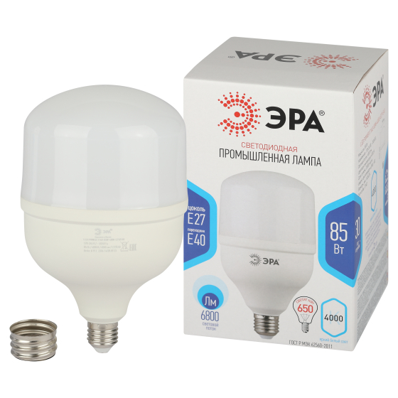 Лампа светодиодная ЭРА STD LED POWER T140-85W-4000-E27/E40 Е27 /Е40 85 Вт колокол нейтральный белый свет