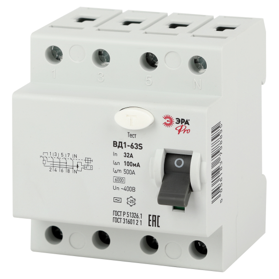 УЗО ЭРА PRO NO-902-154 ВД1-63S 4P 32А 100мА