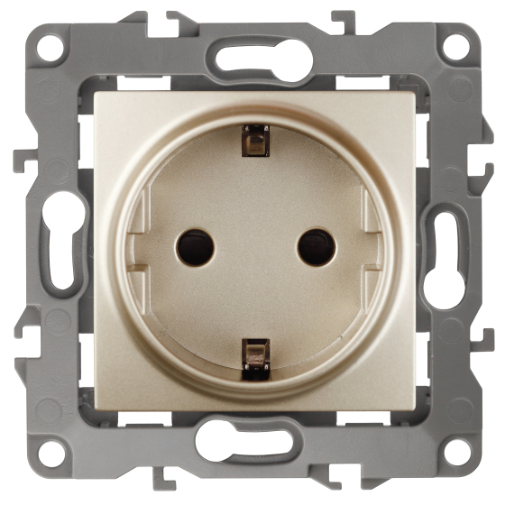 12-2102-04 ЭРА Розетка 2P+E Schuko со шторками, 16A-250В, IP20, Эра12, шампань (10/100/2800)