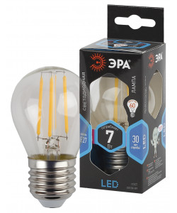 Лампочка светодиодная ЭРА F-LED P45-7W-840-E27 E27 / Е27 7Вт филамент шар нейтральный белый свет