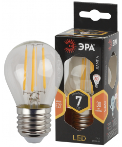 Лампочка светодиодная ЭРА F-LED P45-7W-827-E27 Е27 / Е27 7Вт филамент шар теплый белый свет