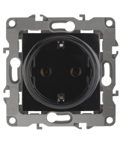 12-2102-06 ЭРА Розетка 2P+E Schuko со шторками, 16A-250В, IP20, Эра12, чёрный (10/100/2800)