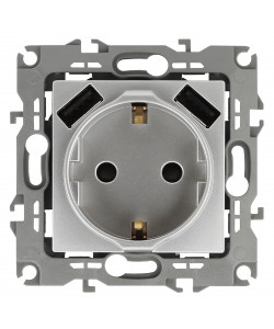 14-4109-03 ЭРА Розетка 2P+E 16A-250В, штор. с 2xUSB 5В-3А, Эра Elegance, алюминий (10/100/2000)