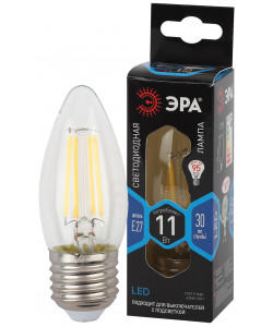 Лампочка светодиодная ЭРА F-LED B35-11W-840-E27 Е27 / Е27 11Вт филамент свеча нейтральный белый свет