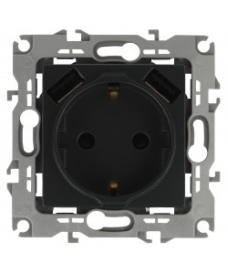 14-4109-05 ЭРА Розетка 2P+E 16A-250В, штор. с 2xUSB 5В-3А, Эра Elegance, антрацит (10/100/2000)