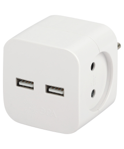 Разветвитель электрический ЭРА SP-2-USB-W на 2 розетки 220V + 2xUSB 2400mA, без заземл 10А (белый)