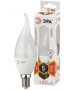 Лампочка светодиодная ЭРА STD LED BXS-5W-827-E14 E14 / Е14 5Вт свеча на ветру теплый белый свет