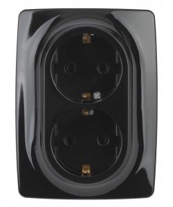 12-2106-06 ЭРА Розетка 2X2P+E Schuko, 16A-250В, IP20, Эра12, чёрный (10/100/1600)