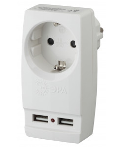 Разветвитель электрический ЭРА SP-1e-USB-W на 1 розетку + 2 USB с заземлением 16А белый