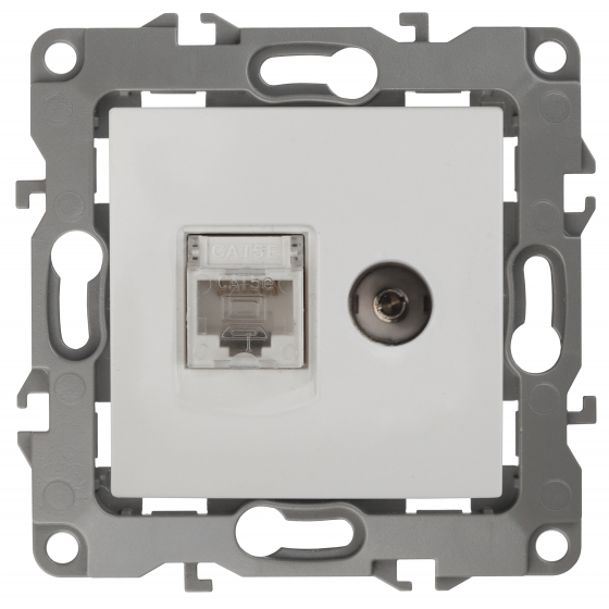 12-3110-01 ЭРА Розетка комбинированная RJ45+TV, IP20, Эра12, белый (10/100/3200)