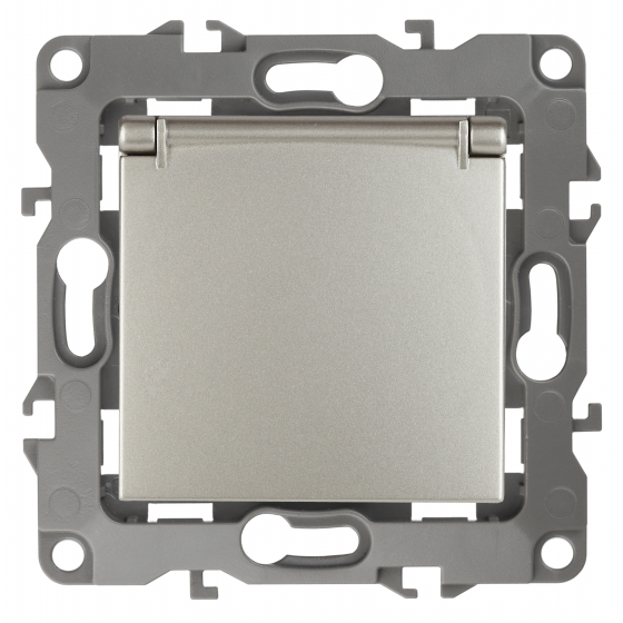 12-2103-15 ЭРА Розетка 2P+E Schuko со шторками с крышкой, 16A-250В, IP20, Эра12, перламутр (10/100/2