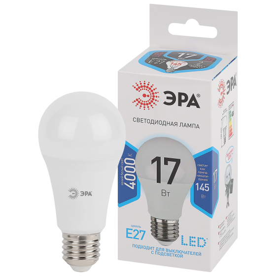 Лампочка светодиодная ЭРА STD LED A60-17W-840-E27 E27 / Е27 17Вт груша нейтральный белый свет